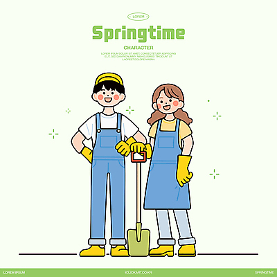 전신 모자 여자 남자 허리손 장갑 일러스트 작업복 장화 미소 성인 두명 연두색 잡기 삽 식목일 뒷짐 봄맞이 정원사 성인만 일러캐릭터 AI파일 직업 캐릭터 잡화 옷 기념일 포즈 신발 모션 표정 사람 초록색 봄 파일형식 벡터