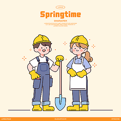 전신 모자 여자 남자 허리손 장갑 일러스트 작업복 장화 미소 성인 두명 주황색 앞치마 잡기 삽 식목일 손모으기 봄맞이 정원사 성인만 일러캐릭터 AI파일 직업 캐릭터 잡화 옷 기념일 컬러 포즈 신발 모션 표정 사람 손짓 봄 파일형식 벡터