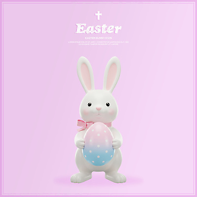 PSD 편집이미지 한마리 리본 기독교 분홍색 들기 사람없음 3D 부활절계란 흰토끼 편집3D 1 종교 컬러 모션 부활절 계란 토끼 디지털합성 파일형식