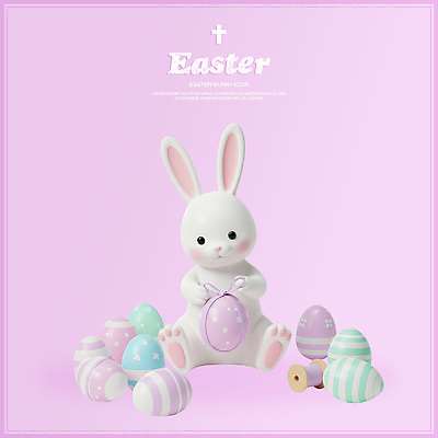 PSD 편집이미지 한마리 리본 기독교 분홍색 포장 들기 앉기 사람없음 3D 실 묶기 부활절계란 흰토끼 편집3D 1 종교 컬러 모션 부활절 계란 토끼 디지털합성 파일형식