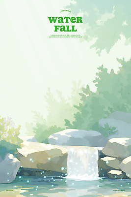 PSD 물결 일러스트 물줄기 사람없음 연두색 반짝임 햇빛 계곡 폭포 바위 물가 풀 숲속 시원함 풍경화 국내일러스트 식물 모션 자연 풍경 초록색 물 태양 돌_바위 숲 그림 파일형식