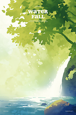 PSD 나무 물결 일러스트 물줄기 사람없음 연두색 햇빛 계곡 폭포 바위 물가 숲속 시원함 풍경화 국내일러스트 식물 자연 풍경 초록색 물 태양 돌_바위 숲 그림 파일형식