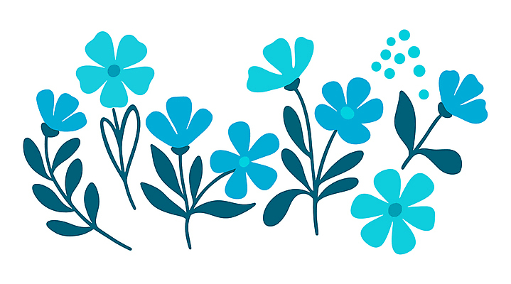 꽃 하늘색 잎 일러스트 사람없음 심플 국내일러스트 AI파일 식물 파란색 파일형식 벡터