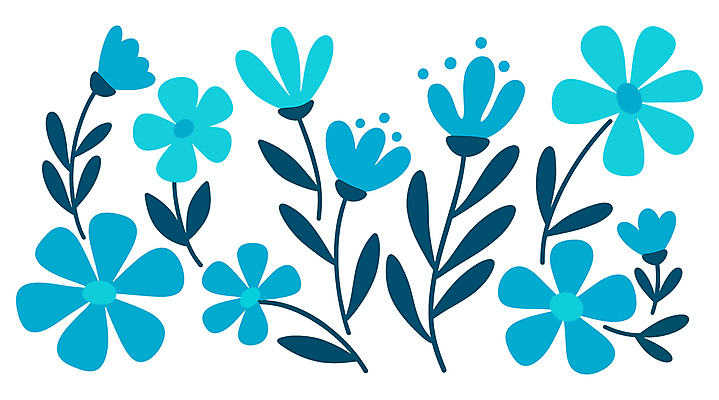 꽃 하늘색 잎 일러스트 사람없음 심플 국내일러스트 AI파일 식물 파란색 파일형식 벡터