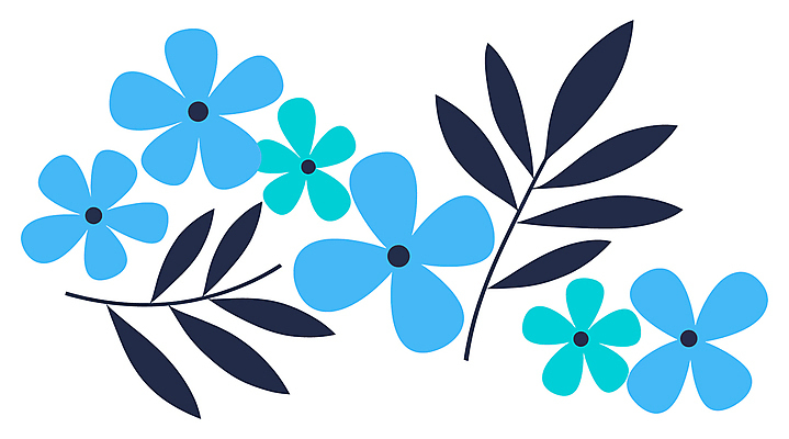 꽃 하늘색 잎 일러스트 사람없음 심플 국내일러스트 AI파일 식물 파란색 파일형식 벡터