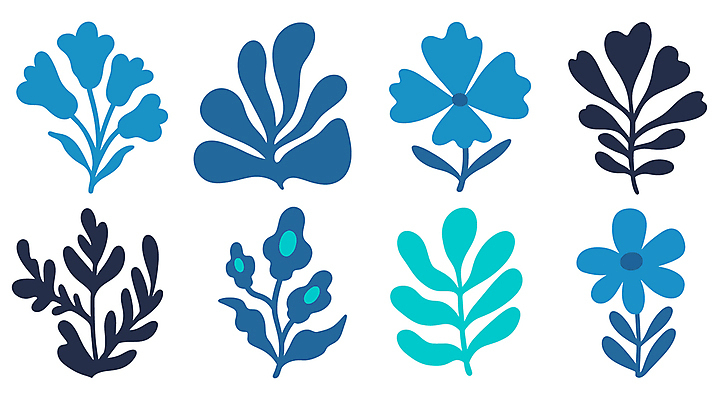 꽃 잎 일러스트 사람없음 파란색 심플 엘리먼트 국내일러스트 AI파일 식물 컬러 파일형식 벡터