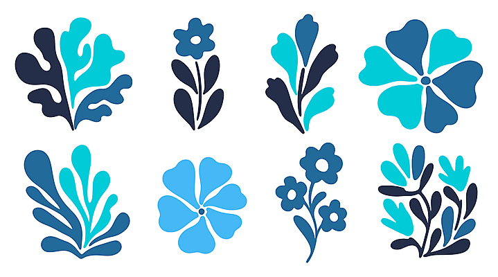 꽃 잎 일러스트 사람없음 파란색 심플 엘리먼트 국내일러스트 AI파일 식물 컬러 파일형식 벡터