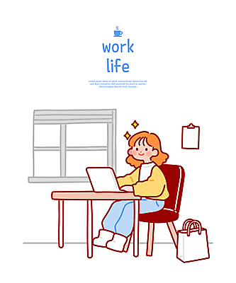 전신 여자 의자 일러스트 창문 한명 앉기 성인 비즈니스라이프 노트북 반짝임 사무실 쇼핑백 타이핑 업무 비즈니스우먼 책상 서류판 성인여자한명만 국내일러스트 AI파일 1 라이프스타일 가구 가방 비즈니스 모션 사람 전자제품 사무용품 작업 직장인 여자한명만 성인여자만 파일형식 벡터