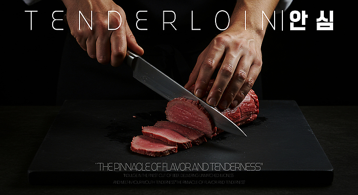 PSD 편집이미지 손 단면 들기 신체부위 빨간색 어둠 소고기 칼 자르기 슬라이스 마블링 안심스테이크 이미지편집 컬러 모션 육류 스테이크 사람 파일형식