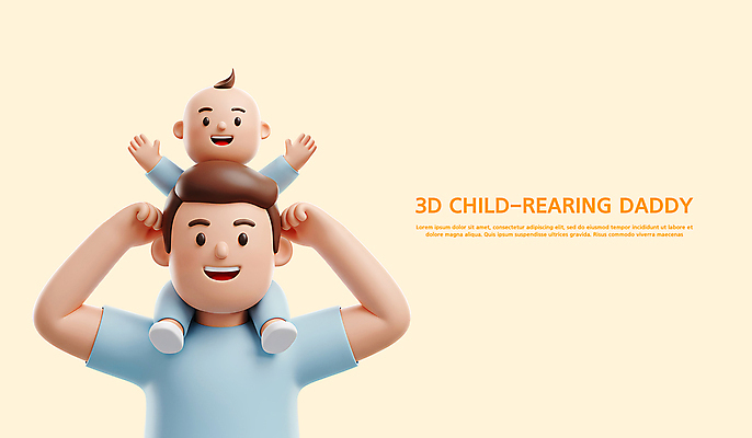 PSD 편집이미지 남자 3D캐릭터 미소 상반신 성인 두명 3D 손들기 만세 육아 아기 목마 아빠 부자지간 남자만 연노랑색 편집3D 캐릭터 아들 가족 모션 표정 사람 노란색 디지털합성 파일형식