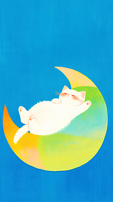 JPG 행복 일러스트 상상 밤하늘 동화 사람없음 파란색 눕기 눈감음 고양이 꿈 초승달 편안함 환상 국내일러스트 수면_잠 AI일러스트 AI콘텐츠 감정 컬러 컨셉 포유류 모션 하늘 반려동물 달 잠 감각 야간 파일형식
