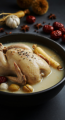 JPG 편집이미지 한국전통 그릇 한식 마늘 사람없음 전통음식 인삼 밤 대추 삼계탕 편집실사 AI포토 AI콘텐츠 전통 식기 음식 채소 한국 견과류 삼 CG 보양식 파일형식