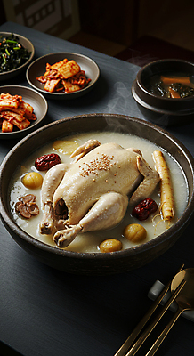 JPG 편집이미지 한국전통 그릇 젓가락 반찬 김치 사람없음 숟가락 전통음식 인삼 밤 수증기 대추 삼계탕 편집실사 AI포토 AI콘텐츠 전통 식기 한식 음식 한국 수저 견과류 삼 CG 보양식 파일형식