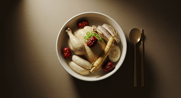 JPG 편집이미지 한국전통 그릇 한식 수저 사람없음 전통음식 밤 대추 삼계탕 편집실사 AI포토 AI콘텐츠 전통 식기 음식 한국 견과류 CG 보양식 파일형식