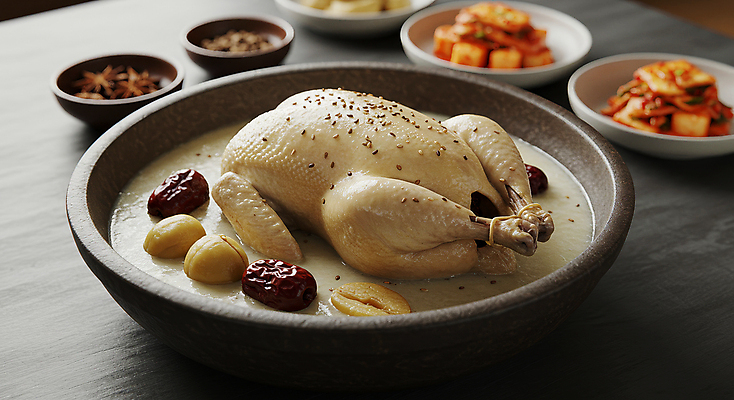 JPG 편집이미지 한국전통 그릇 반찬 김치 사람없음 전통음식 밤 수증기 대추 삼계탕 나무탁자 편집실사 AI포토 AI콘텐츠 전통 식기 한식 음식 탁자 한국 견과류 CG 보양식 파일형식