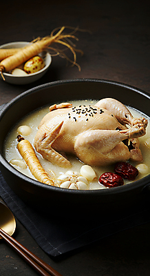 JPG 편집이미지 한국전통 접시 한식 젓가락 마늘 사람없음 전통음식 인삼 뚝배기 대추 삼계탕 편집실사 AI포토 AI콘텐츠 전통 식기 음식 채소 한국 수저 삼 CG 보양식 파일형식