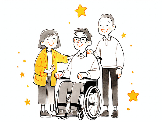 JPG 전신 여자 남자 별 일러스트 수채화 함께함 웃음 앉기 성인 세명 손들기 기쁨 도움 장애인 휠체어 장애인의날 성인만 안경낌 어깨에손 국내일러스트 AI일러스트 AI콘텐츠 자연요소 감정 안경 컨셉 모션 표정 사람 장애 파일형식 법정기념일