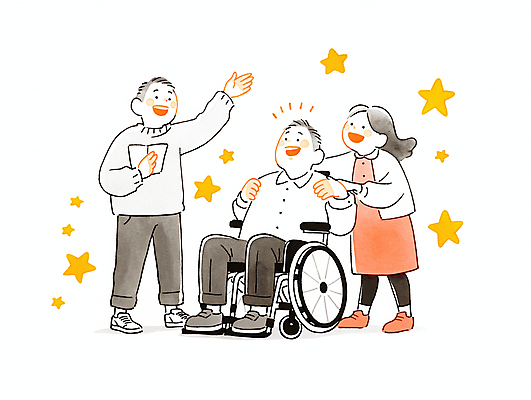 JPG 전신 여자 남자 별 일러스트 수채화 함께함 웃음 들기 앉기 성인 책 세명 손들기 기쁨 잡기 도움 장애인 휠체어 장애인의날 성인만 국내일러스트 AI일러스트 AI콘텐츠 자연요소 감정 컨셉 모션 표정 사람 장애 파일형식 법정기념일