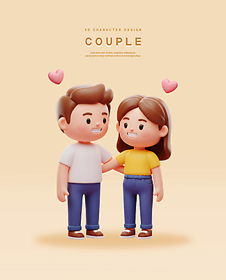 전신 PSD 편집이미지 커플 여자 남자 행복 3D캐릭터 사랑 서기 미소 성인 두명 3D 하트 베이지색 성인만 편집3D 모양 캐릭터 감정 컬러 관계 모션 표정 사람 디지털합성 파일형식