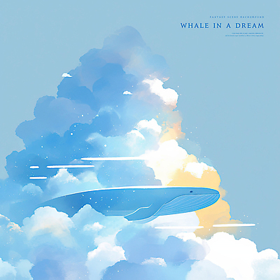 PSD 구름 일러스트 상상 하늘 수채화 사람없음 파란색 꿈 비행 고래 감성 몽환 환상 국내일러스트 자연요소 컬러 컨셉 포유류 수중동물 파일형식