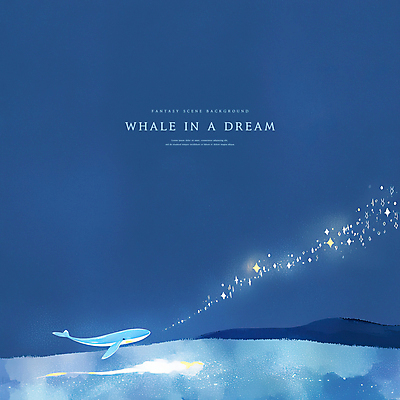 PSD 일러스트 상상 수채화 산 사람없음 파란색 반짝임 꿈 비행 고래 감성 몽환 환상 국내일러스트 컬러 컨셉 포유류 모션 수중동물 파일형식