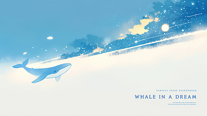 PSD 구름 일러스트 상상 수채화 사람없음 파란색 꿈 비행 유성 고래 감성 은하 몽환 환상 국내일러스트 자연요소 컬러 컨셉 포유류 우주 수중동물 파일형식