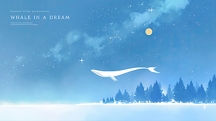 PSD 나무 야경 일러스트 상상 밤하늘 수채화 사람없음 파란색 반짝임 꿈 달 비행 숲속 고래 감성 몽환 환상 국내일러스트 자연요소 식물 컬러 컨셉 포유류 모션 하늘 수중동물 야간 숲 파일형식 풍경_경치