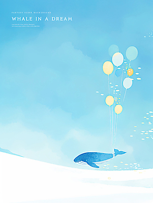 PSD 일러스트 상상 수채화 매달리기 사람없음 파란색 바닷속 꿈 고래 감성 풍선 몽환 환상 물고기떼 국내일러스트 컬러 컨셉 포유류 모션 어류 수중 수중동물 파일형식