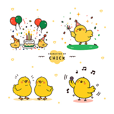 스티커 음표 일러스트 촛불 노래 불꽃놀이 미소 앉기 잔디 사람없음 반짝임 노란색 마주보기 귀여움 케이크 고깔모자 생일 마이크 꽃가루 풍선 병아리캐릭터 국내일러스트 AI파일 식물 모자_잡화 기호 기념일 음악 컬러 동물캐릭터 음향기기 컨셉 초 모션 놀이 디저트 표정 병아리 가루 파일형식 벡터