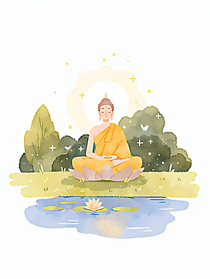 JPG 나비 불교 일러스트 수채화 연꽃 잔디 사람없음 반짝임 태양 반사 부처님오신날 연못 풀 연잎 가부좌 후광 부처님상 국내일러스트 AI일러스트 AI콘텐츠 자연요소 식물 기념일 꽃 종교 곤충 잎 모션 앉기 빛 불상 부처 파일형식