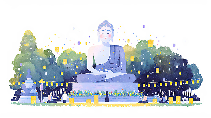 JPG 나무 여자 남자 불교 일러스트 수채화 잔디 여러명 성인 눈감음 부처님오신날 등불 무릎꿇기 가부좌 부처님상 성인만 국내일러스트 AI일러스트 AI콘텐츠 식물 기념일 종교 다수 모션 조명 사람 앉기 불상 부처 파일형식