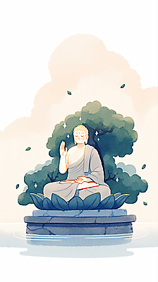 JPG 나무 구름 불교 일러스트 나뭇잎 수채화 사람없음 손들기 눈감음 부처님오신날 수면 가부좌 부처님상 국내일러스트 AI일러스트 AI콘텐츠 자연요소 식물 기념일 종교 잎 모션 앉기 물 불상 부처 파일형식