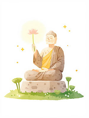 JPG 불교 일러스트 수채화 연꽃 들기 잔디 사람없음 반짝임 눈감음 부처님오신날 가부좌 부처님상 연밥 국내일러스트 AI일러스트 AI콘텐츠 식물 기념일 꽃 종교 모션 앉기 불상 부처 파일형식
