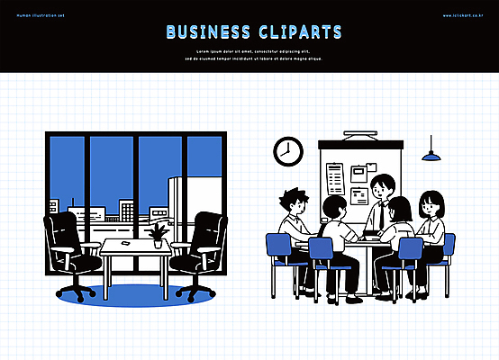 전신 클립아트 여자 남자 화분 일러스트 창문 회의 조명 앉기 여러명 성인 건물 파란색 사무실 검은색 직장인 비즈니스맨 비즈니스우먼 프레젠테이션 벽시계 회의실 격자 바퀴의자 성인만 국내일러스트 AI파일 직업 건축물 시계 컬러 다수 무늬 의자 비즈니스 모션 사람 파일형식 벡터