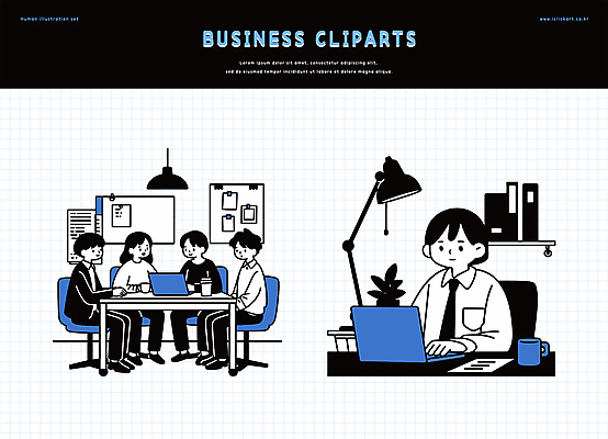 전신 클립아트 여자 남자 일러스트 회의 선반 알림판 미소 앉기 여러명 상반신 성인 파란색 노트북 사무실 검은색 머그컵 스탠드 업무 직장인 비즈니스맨 비즈니스우먼 책상 회의실 문서 파일 격자 바퀴의자 성인만 국내일러스트 AI파일 직업 컬러 가구 다수 무늬 의자 비즈니스 모션 조명 표정 사람 컵 전자제품 작업 파일형식 벡터