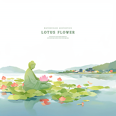 PSD 호수 불교 일러스트 산 한옥 연꽃 사람없음 반사 부처님오신날 연잎 가부좌 부처님상 국내일러스트 한국전통 기념일 꽃 종교 고건축 잎 앉기 불상 부처 파일형식