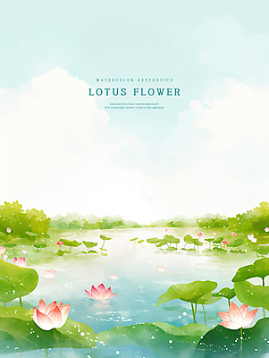 PSD 구름 불교 일러스트 하늘 연꽃 사람없음 부처님오신날 연못 풀 연잎 국내일러스트 자연요소 식물 기념일 꽃 종교 잎 파일형식