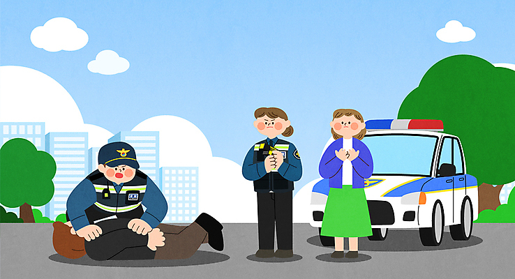 전신 여자 남자 일러스트 여러명 성인 경찰 보호 범죄인 구속 경찰차 체포 출동 성인만 국내일러스트 AI파일 직업 다수 컨셉 모션 자동차 사람 범죄 파일형식 벡터