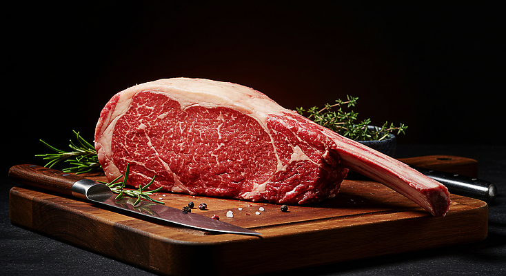 JPG 편집이미지 요리 사람없음 소고기 칼 소금 로즈메리 나무도마 통후추 토마호크 편집실사 AI포토 AI콘텐츠 도마 육류 목재 허브 CG 후추 파일형식