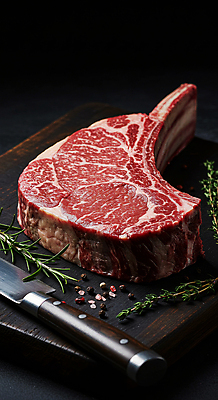 JPG 편집이미지 요리 사람없음 소고기 칼 소금 로즈메리 나무도마 통후추 토마호크 편집실사 AI포토 AI콘텐츠 도마 육류 목재 허브 CG 후추 파일형식