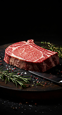 JPG 편집이미지 요리 사람없음 소고기 칼 소금 로즈메리 나무도마 통후추 토마호크 편집실사 AI포토 AI콘텐츠 도마 육류 목재 허브 CG 후추 파일형식