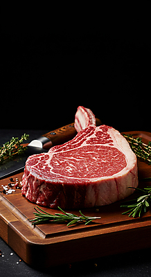 JPG 편집이미지 요리 사람없음 소고기 칼 소금 로즈메리 나무도마 통후추 토마호크 편집실사 AI포토 AI콘텐츠 도마 육류 목재 허브 CG 후추 파일형식