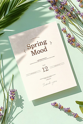 PSD 편집이미지 잎 봄꽃 그림자 사람없음 청첩장 초대장 민트색 이미지편집 식물 꽃 컬러 카드_감사 봄 파일형식