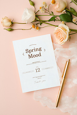 PSD 편집이미지 분홍색 봄꽃 사람없음 장미 펜 청첩장 초대장 베일 이미지편집 꽃 컬러 카드_감사 필기구 봄 파일형식