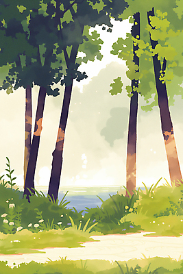 JPG 나무 일러스트 자연 그림자 사람없음 빛 연못 풀 숲속 국내일러스트 AI일러스트 AI콘텐츠 식물 숲 생태계 파일형식