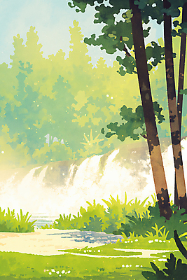 JPG 나무 일러스트 자연 그림자 사람없음 빛 폭포 풀 숲속 국내일러스트 AI일러스트 AI콘텐츠 식물 숲 생태계 파일형식