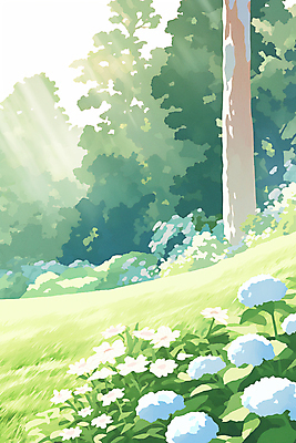 JPG 나무 꽃 일러스트 자연 그림자 사람없음 빛 풀 숲속 국내일러스트 AI일러스트 AI콘텐츠 식물 숲 생태계 파일형식