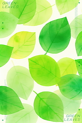 PSD 백그라운드 일러스트 나뭇잎 수채화 사람없음 초록색 겹침 국내일러스트 컬러 잎 파일형식