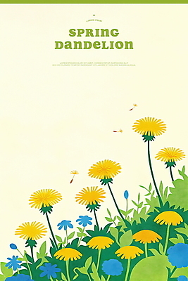 PSD 잎 일러스트 봄꽃 자연 사람없음 민들레 민들레홀씨 연노랑색 국내일러스트 식물 꽃 노란색 봄 생태계 파일형식