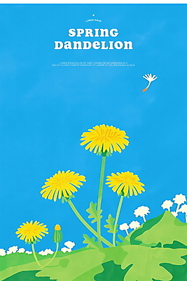 PSD 잎 일러스트 봄꽃 자연 사람없음 파란색 민들레 민들레홀씨 국내일러스트 식물 꽃 컬러 봄 생태계 파일형식